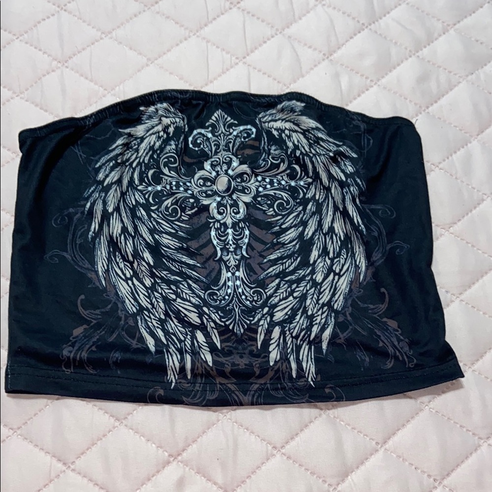 Black Tube Top with Wing Design